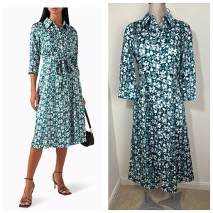 MARELLA Diana Midi Shirt Dress in Satin Green Size 6 long sleeve